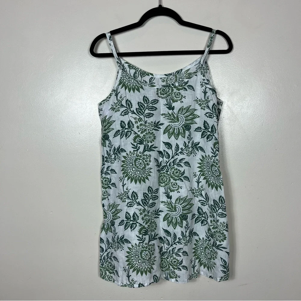 Flax Linen Floral Tank‎ Top Small Lagenlook Coastal Boho Minimalist